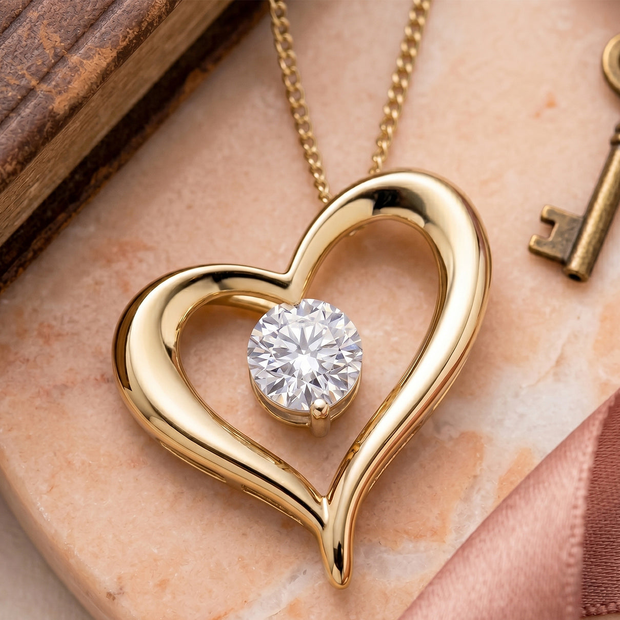 GRA Certified Moissanite Solitaire Heart Pendant with Chain (Size 18) in Yellow Gold Plated Sterling Silver 4486759 3