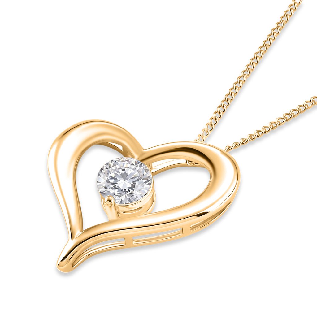 GRA Certified Moissanite Solitaire Heart Pendant with Chain (Size 18) in Yellow Gold Plated Sterling Silver_4486759_3