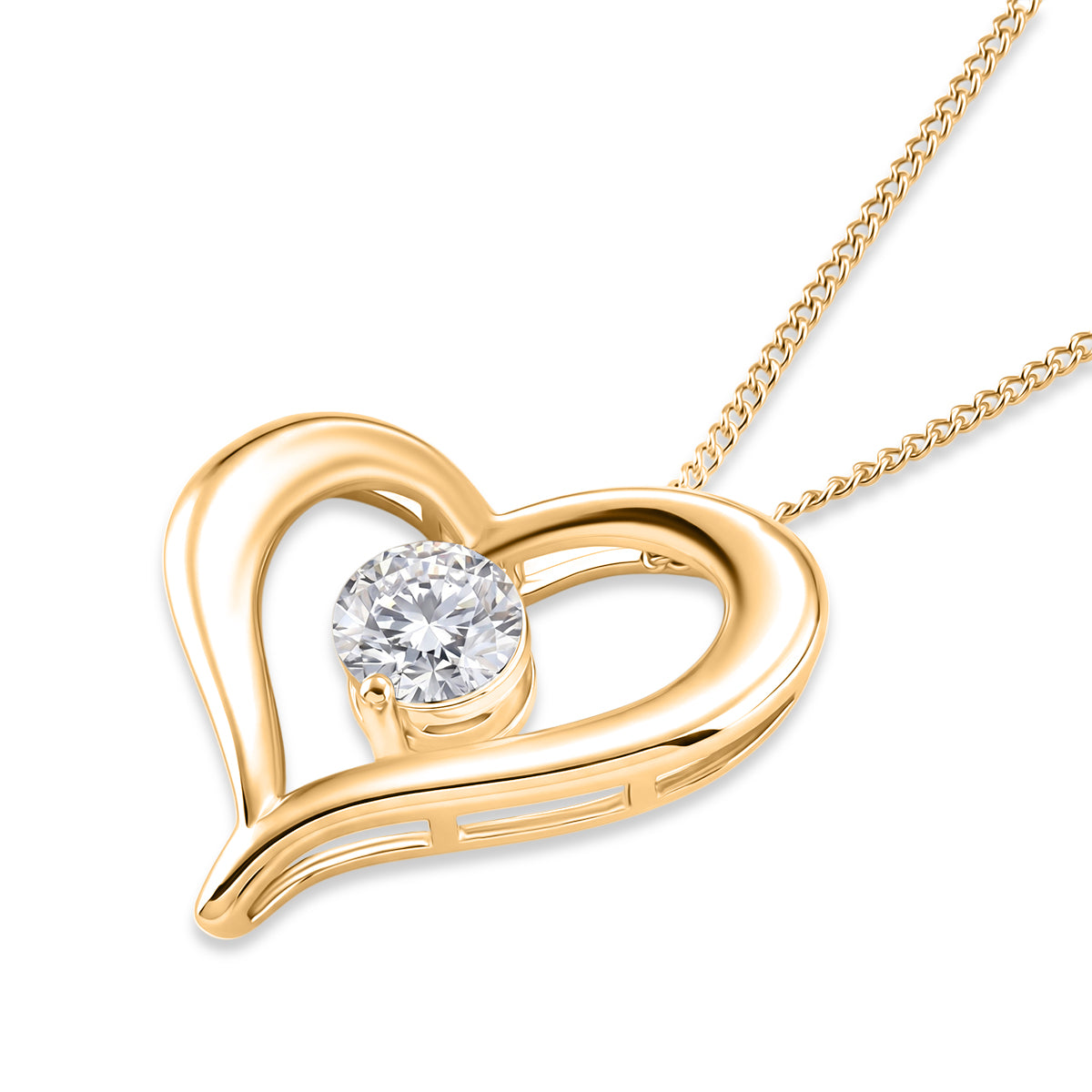 GRA Certified Moissanite Solitaire Heart Pendant with Chain (Size 18) in Yellow Gold Plated Sterling Silver 4486759 4