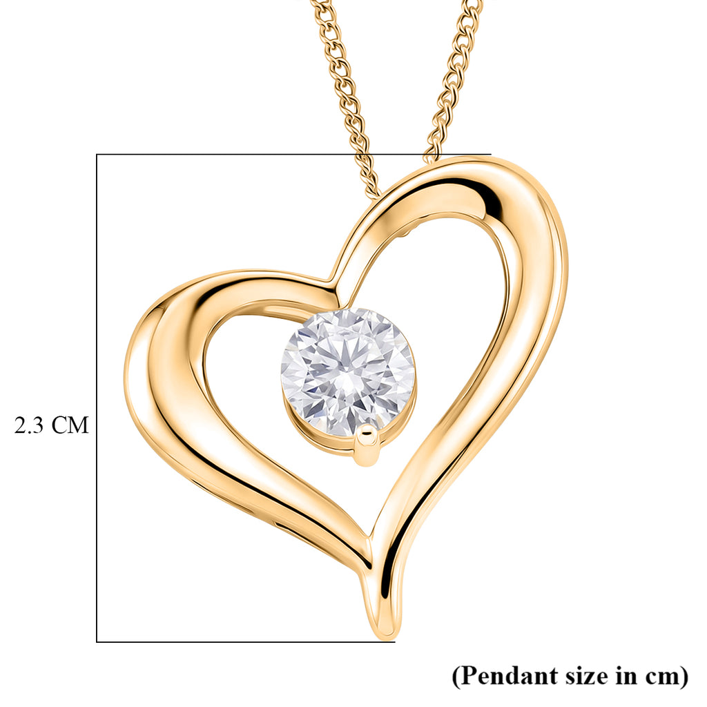 GRA Certified Moissanite Solitaire Heart Pendant with Chain (Size 18) in Yellow Gold Plated Sterling Silver_4486759_6