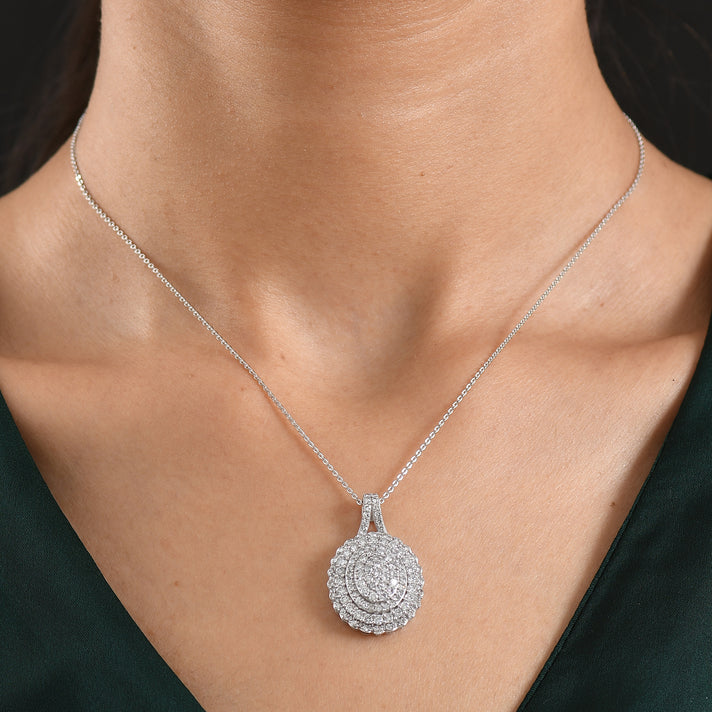 Luxuriant - Lab Grown Diamond (SI-G-H) Cluster Pendant with Chain (Size 20) in Rhodium Overlay Sterling Silver 2.00 Ct. 4486835 2
