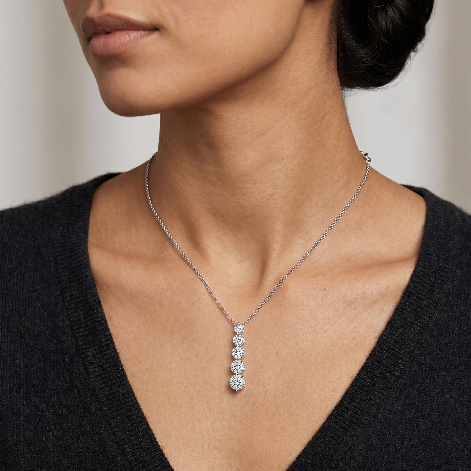 GRA Certified Moissanite Drop Pendant with Chain (Size 18) in Rhodium Overlay Sterling Silver 2.36 Ct. V32521116 2