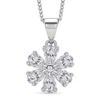 GRA Certified Moissanite Floral Pendant with Chain (Size 18) in Rhodium Overlay Sterling Silver 1.32 Ct._4486979