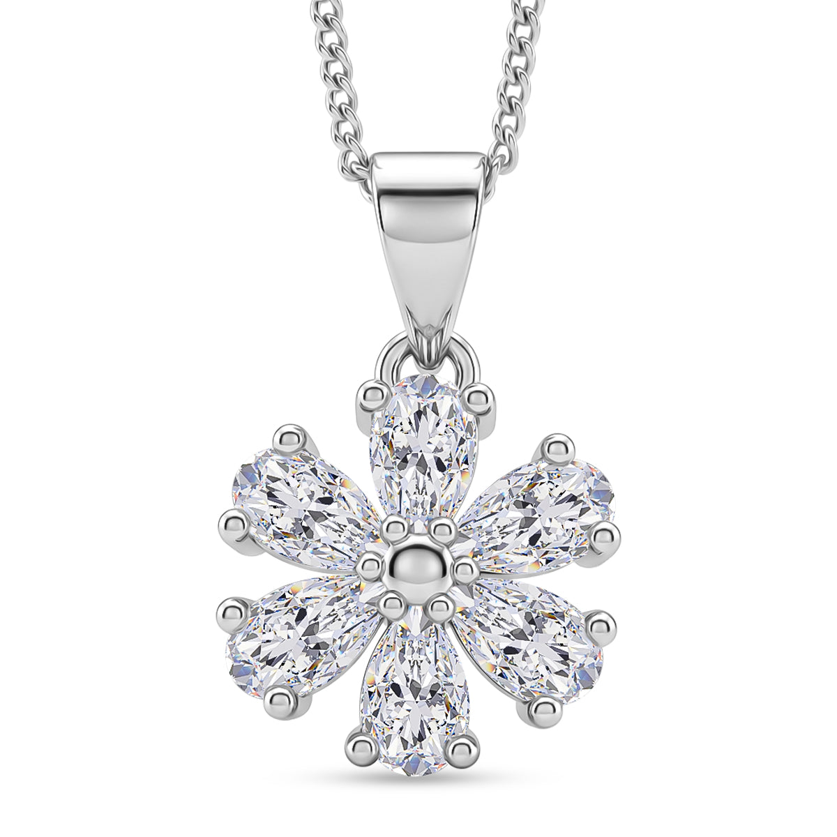 GRA Certified Moissanite Floral Pendant with Chain (Size 18) in Rhodium Overlay Sterling Silver 1.32 Ct. V32520676 0