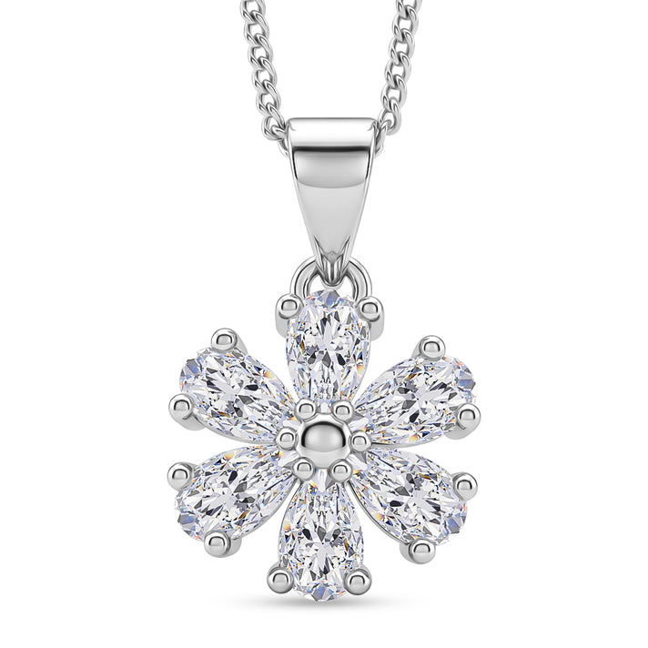 GRA Certified Moissanite Floral Pendant with Chain (Size 18) in Rhodium Overlay Sterling Silver 1.32 Ct. 4486979 1