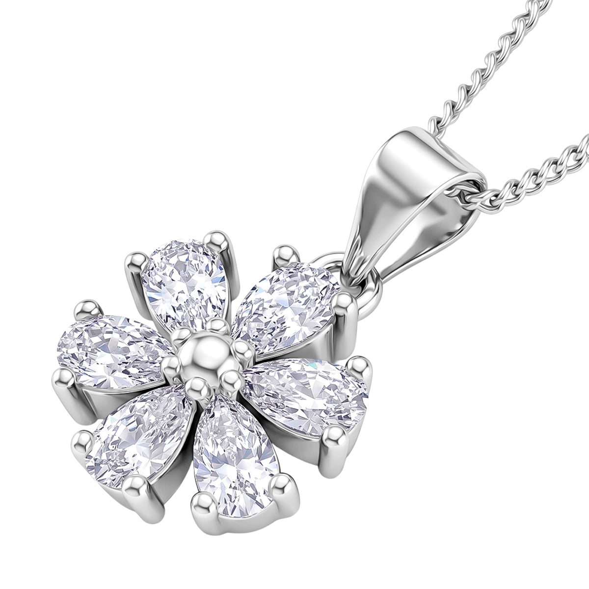 GRA Certified Moissanite Floral Pendant with Chain (Size 18) in Rhodium Overlay Sterling Silver 1.32 Ct. V32520676 4