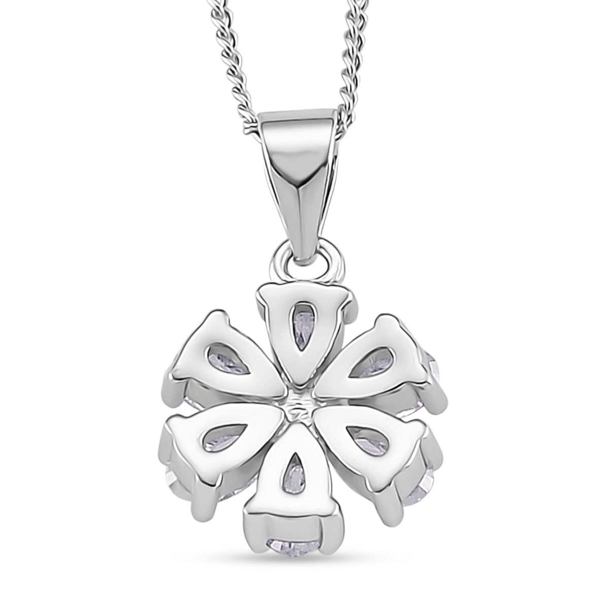 GRA Certified Moissanite Floral Pendant with Chain (Size 18) in Rhodium Overlay Sterling Silver 1.32 Ct. V32520676 5
