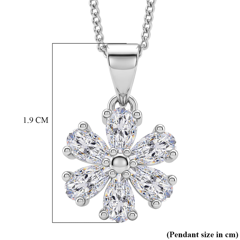 GRA Certified Moissanite Floral Pendant with Chain (Size 18) in Rhodium Overlay Sterling Silver 1.32 Ct._4486979_6