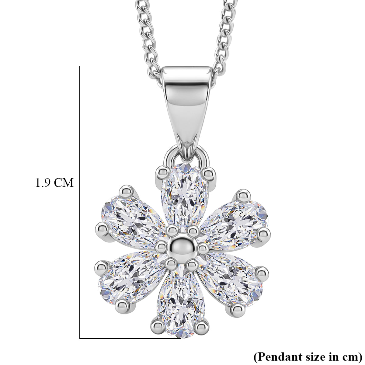 GRA Certified Moissanite Floral Pendant with Chain (Size 18) in Rhodium Overlay Sterling Silver 1.32 Ct. V32520676 7