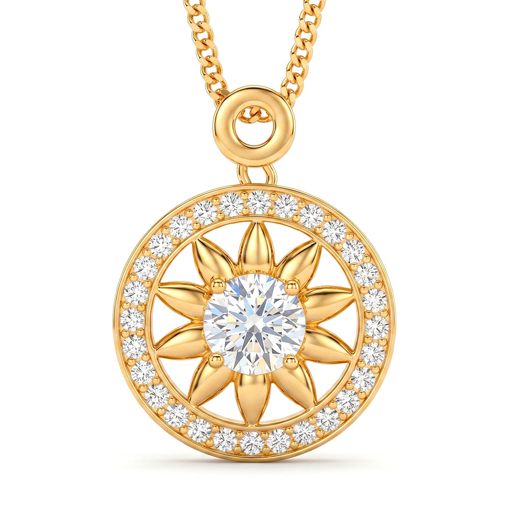GRA Certified (D-VVS1) Moissanite Sunburst Pendant with Chain (Size 18) in Yellow Gold Plated Sterling Silver 1.20 Ct._4486980