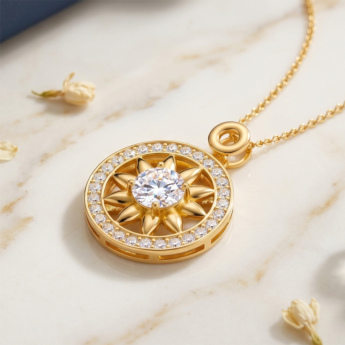 GRA Certified (D-VVS1) Moissanite Sunburst Pendant with Chain (Size 18) in Yellow Gold Plated Sterling Silver 1.20 Ct. 4486980 3