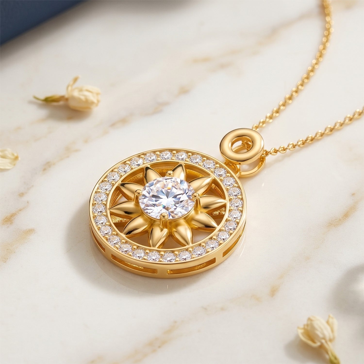 GRA Certified (D-VVS1) Moissanite Sunburst Pendant with Chain (Size 18) in Yellow Gold Plated Sterling Silver 1.20 Ct. 4486980 3