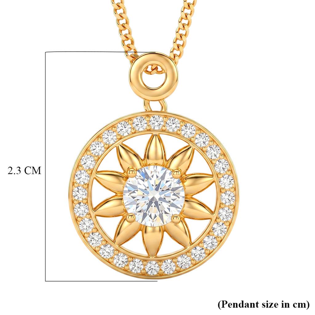 GRA Certified (D-VVS1) Moissanite Sunburst Pendant with Chain (Size 18) in Yellow Gold Plated Sterling Silver 1.20 Ct._4486980_6