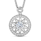 GRA Certified Moissanite Sunburst Pendant with Chain (Size 18) in Rhodium Overlay Sterling Silver 1.20 Ct._4486981