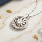 GRA Certified Moissanite Sunburst Pendant with Chain (Size 18) in Rhodium Overlay Sterling Silver 1.20 Ct._4486981_2