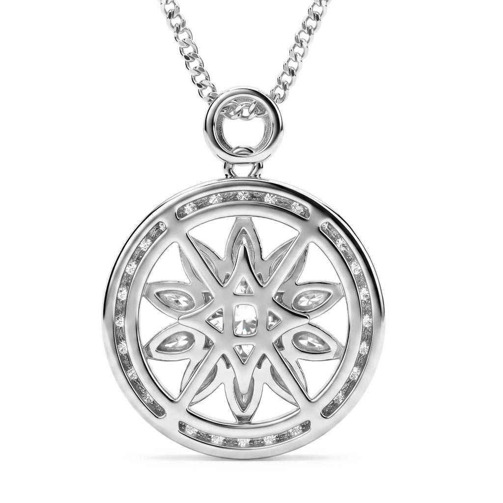 GRA Certified Moissanite Sunburst Pendant with Chain (Size 18) in Rhodium Overlay Sterling Silver 1.20 Ct._4486981_4