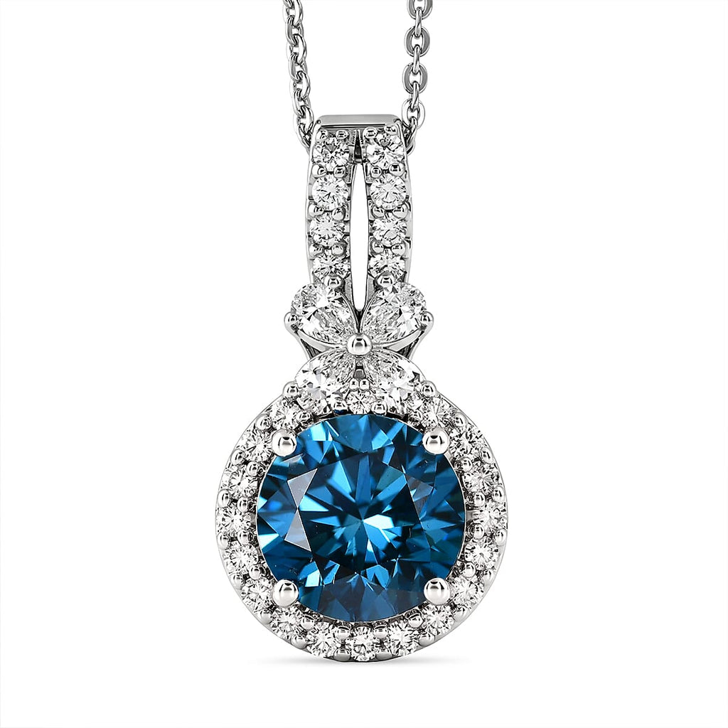 Lab Grown Blue Diamond,  Lab Grown Diamond Pendant with Torn Chain 19DC (Size 18) in Rhodium Overlay Sterling Silver 0.51 ct  2.506  Ct._4487108