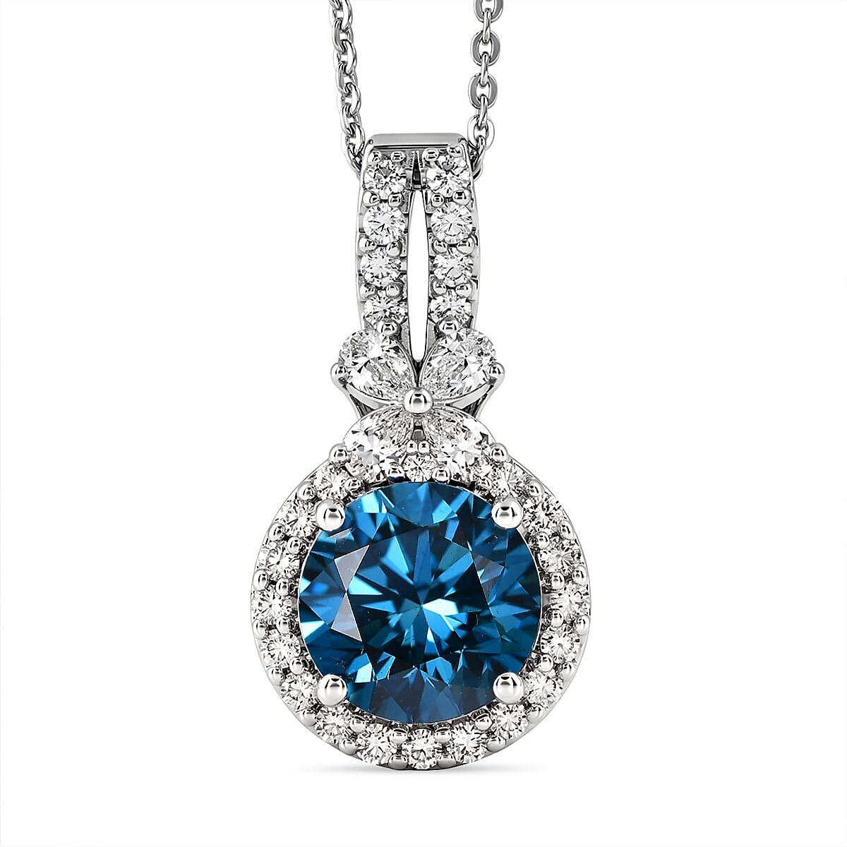 Certified and Appraised Lab Grown Blue Diamond,  Lab Grown Diamond Pendant with Torn Chain 19DC (Size 18) in Rhodium Overlay Sterling Silver 0.51 ct  2.506  Ct. 4487108 0