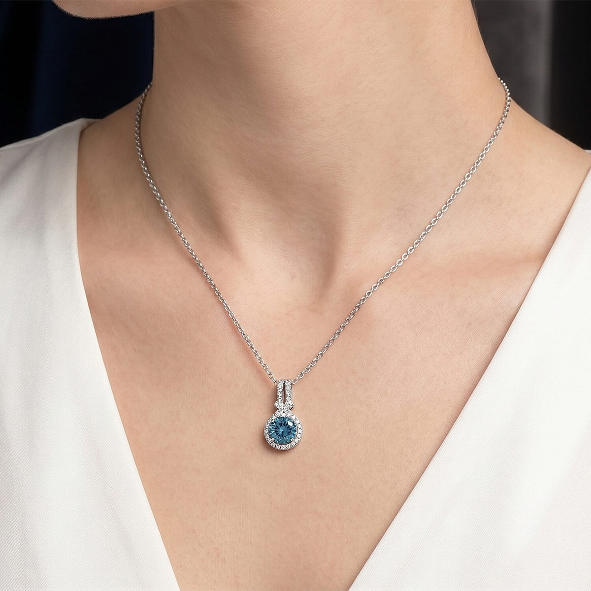 Certified and Appraised Lab Grown Blue Diamond,  Lab Grown Diamond Pendant with Torn Chain 19DC (Size 18) in Rhodium Overlay Sterling Silver 0.51 ct  2.506  Ct. 4487108 2