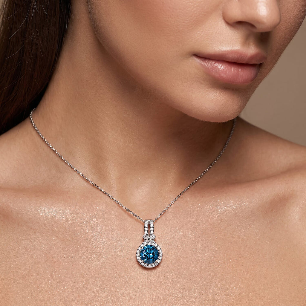 Lab Grown Blue Diamond,  Lab Grown Diamond Pendant with Torn Chain 19DC (Size 18) in Rhodium Overlay Sterling Silver 0.51 ct  2.506  Ct._4487108_3