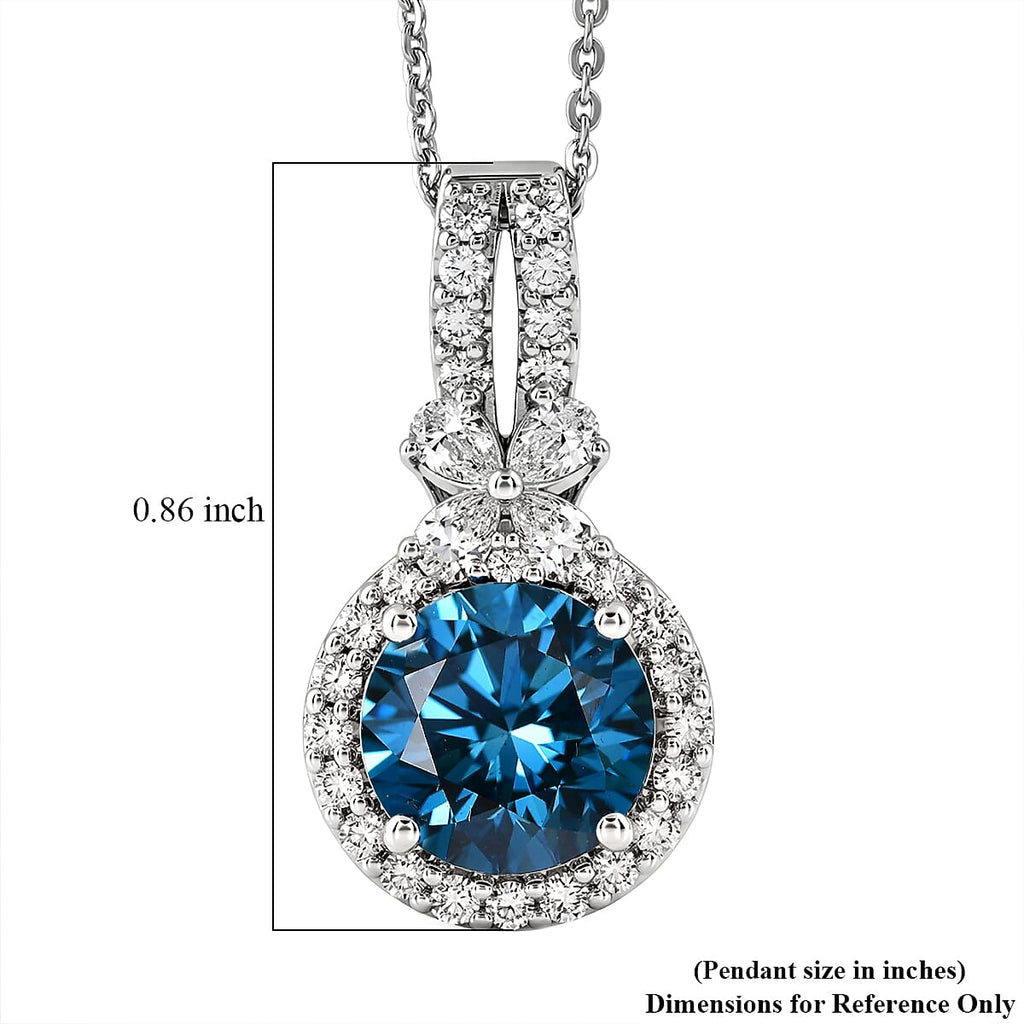 Lab Grown Blue Diamond,  Lab Grown Diamond Pendant with Torn Chain 19DC (Size 18) in Rhodium Overlay Sterling Silver 0.51 ct  2.506  Ct._4487108_5