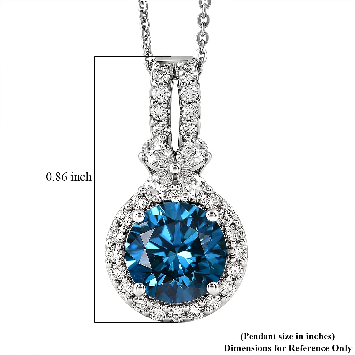 Certified and Appraised Lab Grown Blue Diamond,  Lab Grown Diamond Pendant with Torn Chain 19DC (Size 18) in Rhodium Overlay Sterling Silver 0.51 ct  2.506  Ct. 4487108 5
