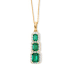Lab Grown Columbian Emerald & Lab Grown Diamond (SI/G-H) Trilogy Halo Pendant with Chain (Size 20) in 18K Vermeil Yellow Gold Plated Sterling Silver 3.20 Ct._4487139