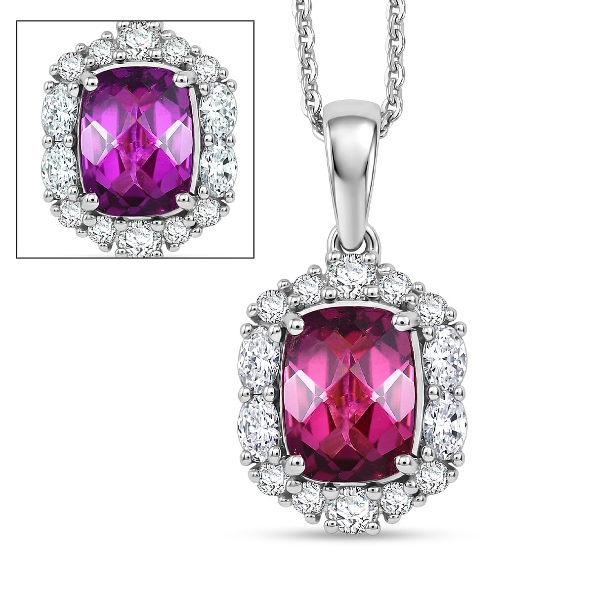 Colour Change Garnet,  Moissanite Pendant with Torn Chain 19DC (Size 18) in Rhodium Overlay Sterling Silver 0.43 ct  2.180  Ct. 4487148 0