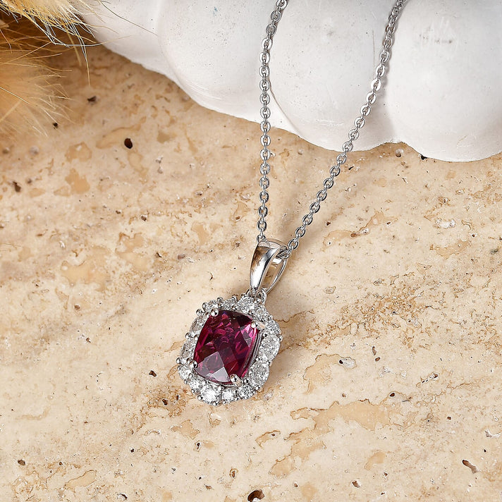 Colour Change Garnet,  Moissanite Pendant with Torn Chain 19DC (Size 18) in Rhodium Overlay Sterling Silver 0.43 ct  2.180  Ct. 4487148 2