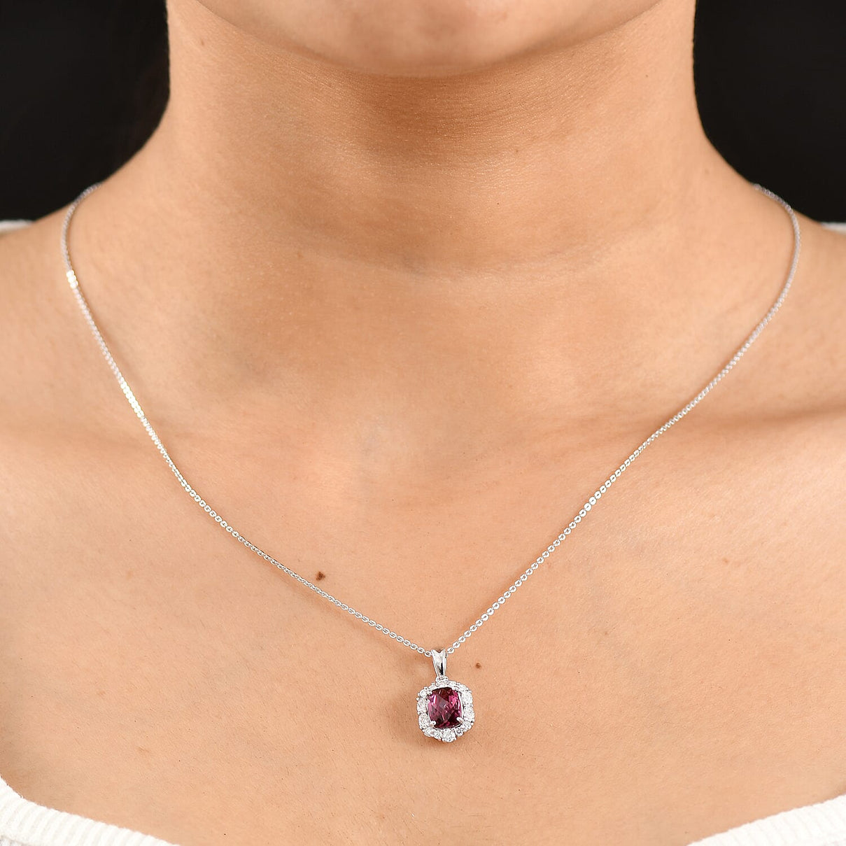 Colour Change Garnet,  Moissanite Pendant with Torn Chain 19DC (Size 18) in Rhodium Overlay Sterling Silver 0.43 ct  2.180  Ct. 4487148 2