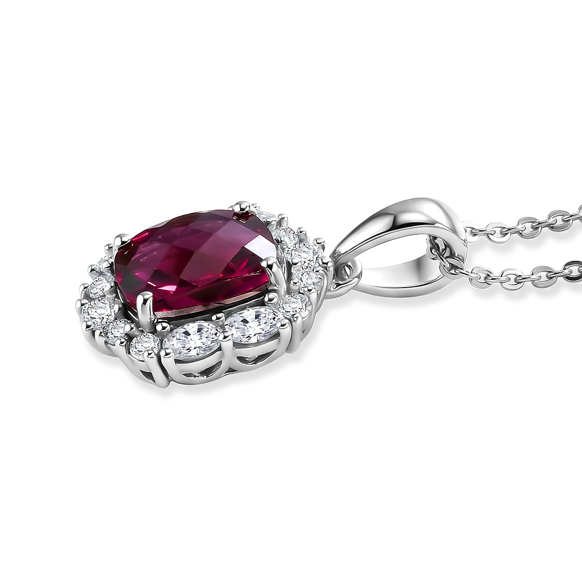 Colour Change Garnet,  Moissanite Pendant with Torn Chain 19DC (Size 18) in Rhodium Overlay Sterling Silver 0.43 ct  2.180  Ct. 4487148 3