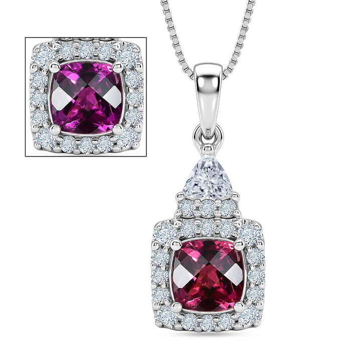 Certified and Appraised Colour Change Garnet,  Moissanite Pendant with Torn Chain 19DC (Size 18) in Rhodium Overlay Sterling Silver 0.54 ct  1.690  Ct. 4487498 1