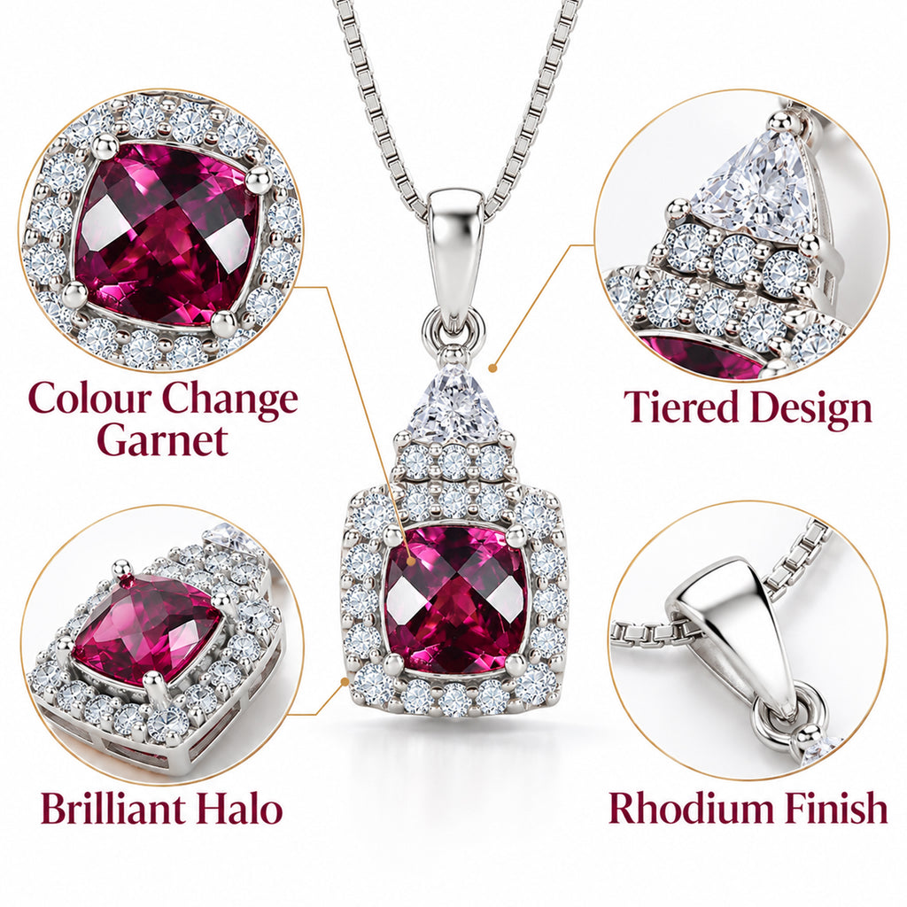 Colour Change Garnet,  Moissanite Pendant with Torn Chain 19DC (Size 18) in Rhodium Overlay Sterling Silver 0.54 ct  1.690  Ct._4487498_3