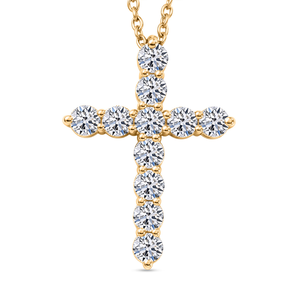 Luxuriant - Lab Grown Diamond (SI/G-H) Cross Pendant with Chain (Size 20) in 18K Vermeil Yellow Gold Plated Sterling Silver 2.00 Ct._4487568