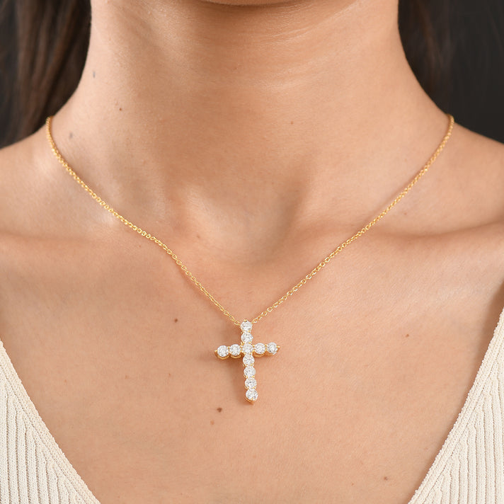Luxuriant - Lab Grown Diamond (SI/G-H) Cross Pendant with Chain (Size 20) in 18K Vermeil Yellow Gold Plated Sterling Silver 2.00 Ct. 4487568 2