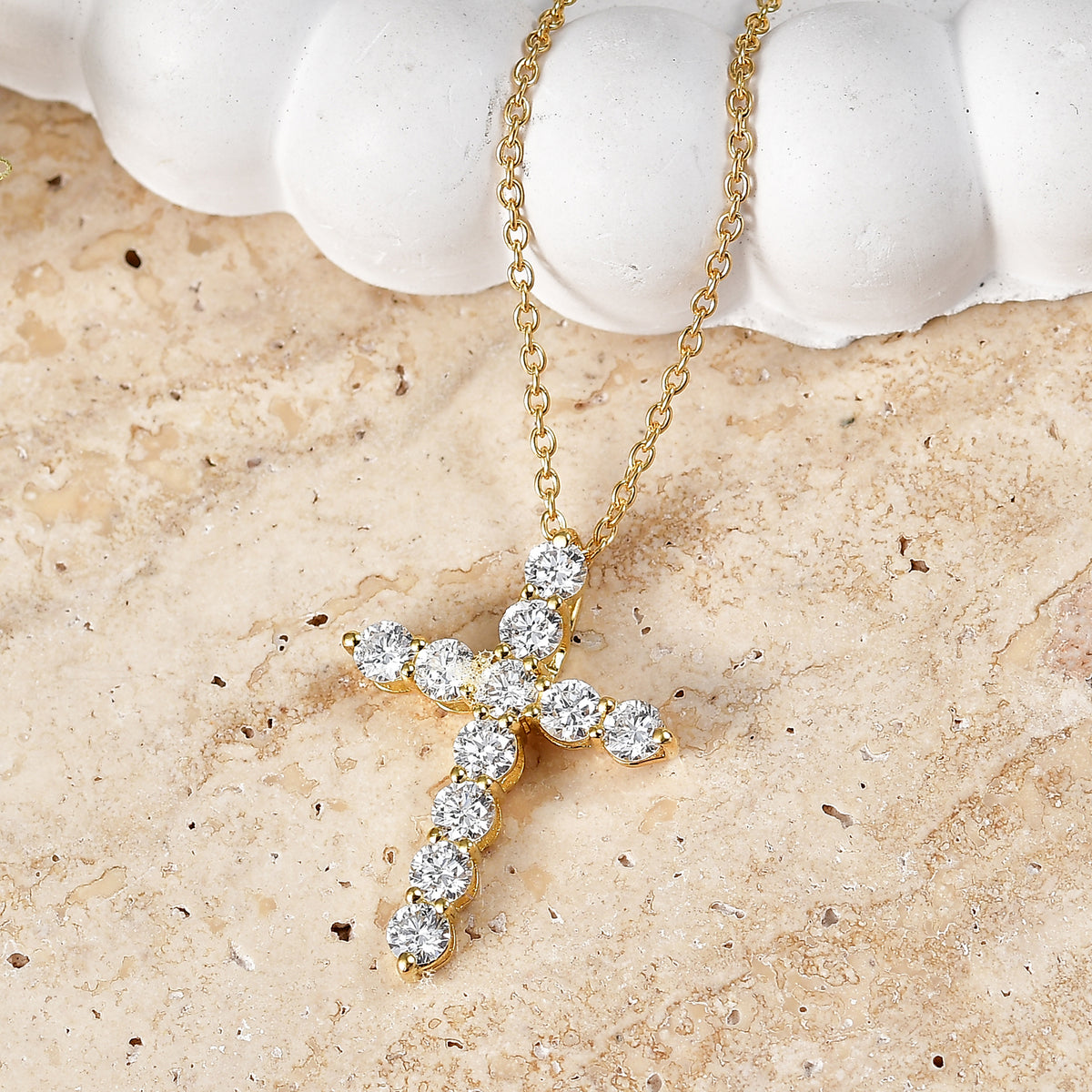 Luxuriant - Lab Grown Diamond (SI/G-H) Cross Pendant with Chain (Size 20) in 18K Vermeil Yellow Gold Plated Sterling Silver 2.00 Ct. 4487568 3
