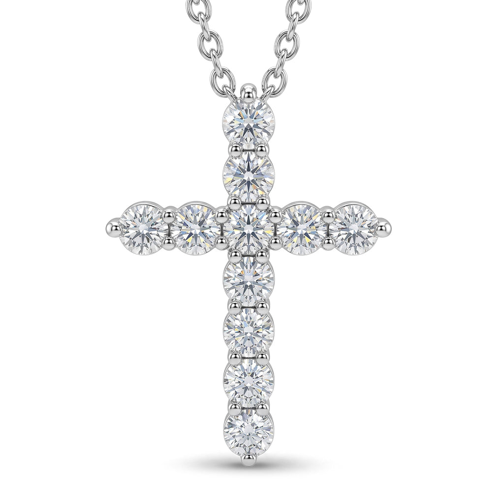 Luxuriant - Lab Grown Diamond (SI/G-H) Cross Pendant with Chain (Size 20) in Rhodium Overlay Sterling Silver 2.00 Ct._4487570