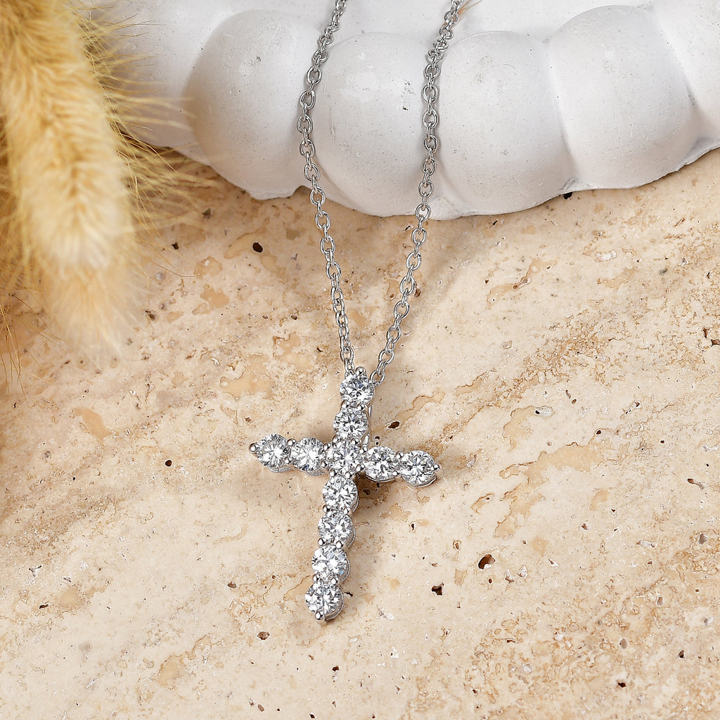 Luxuriant - Lab Grown Diamond (SI/G-H) Cross Pendant with Chain (Size 20) in Rhodium Overlay Sterling Silver 2.00 Ct._4487570_2
