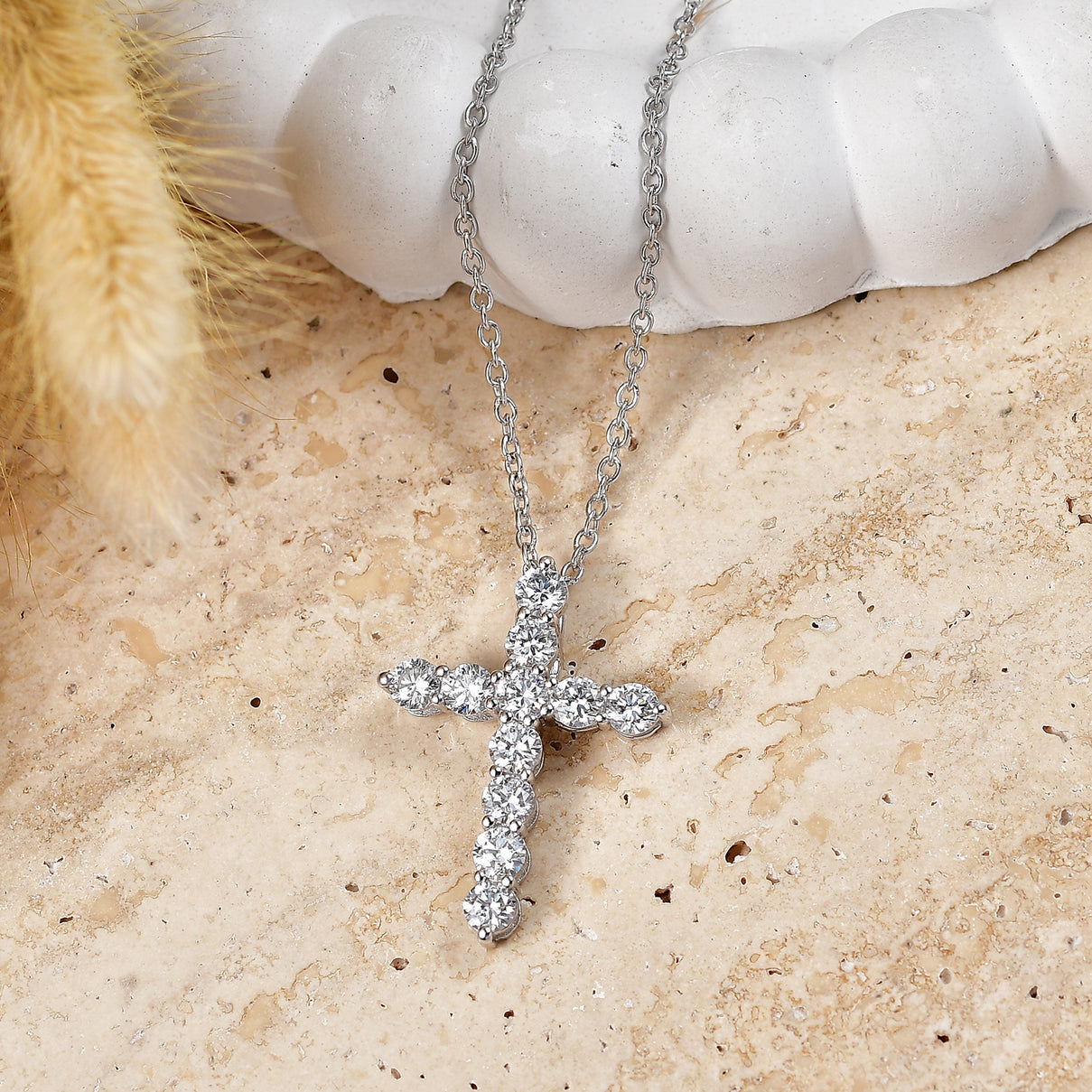 Luxuriant - Lab Grown Diamond (SI-G-H) Cross Pendant with Chain (Size 20) in Rhodium Overlay Sterling Silver 2.00 Ct. 4487570 3