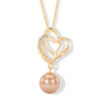 D'Joy - Premium Peach Edison (9-10mm) & White Zircon Ball Drop Heart Pendant with Chain (Size 18) in Yellow Gold Plated Sterling Silver 6.00 Ct._4487597