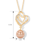 D'Joy - Premium Peach Edison (9-10mm) & White Zircon Ball Drop Heart Pendant with Chain (Size 18) in Yellow Gold Plated Sterling Silver 6.00 Ct._4487597_5