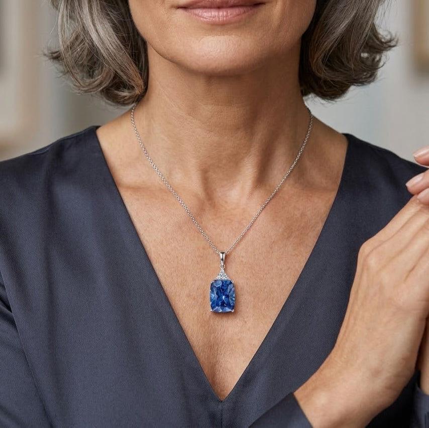 D'Joy - Ceylon Color Quartz &amp; Moissanite Pendant with Chain (Size 20) in Rhodium Overlay Sterling Silver 12.64 Ct. 4487761 2