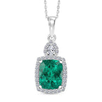 Luxuriant - AAA Lab Grown Colombian Emerald & Lab Grown Diamond (SI/G-H) Halo Pendant with Chain (Size 20) in Rhodium Overlay Sterling Silver 3.37 Ct._4487772
