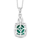 Luxuriant - AAA Lab Grown Colombian Emerald & Lab Grown Diamond (SI/G-H) Halo Pendant with Chain (Size 20) in Rhodium Overlay Sterling Silver 3.37 Ct._4487772_4