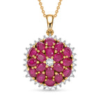 JARDIN COLLECTION - AAA African Ruby & Lab Grown Diamond (SI/G-H) Floral Pendant with Chain (Size 20) in 18K Vermeil Yellow Gold Plated Sterling Silver 5.70 Ct._4487787