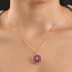 JARDIN COLLECTION - AAA African Ruby & Lab Grown Diamond (SI/G-H) Floral Pendant with Chain (Size 20) in 18K Vermeil Yellow Gold Plated Sterling Silver 5.70 Ct._4487787_1