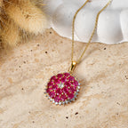 JARDIN COLLECTION - AAA African Ruby & Lab Grown Diamond (SI/G-H) Floral Pendant with Chain (Size 20) in 18K Vermeil Yellow Gold Plated Sterling Silver 5.70 Ct._4487787_2