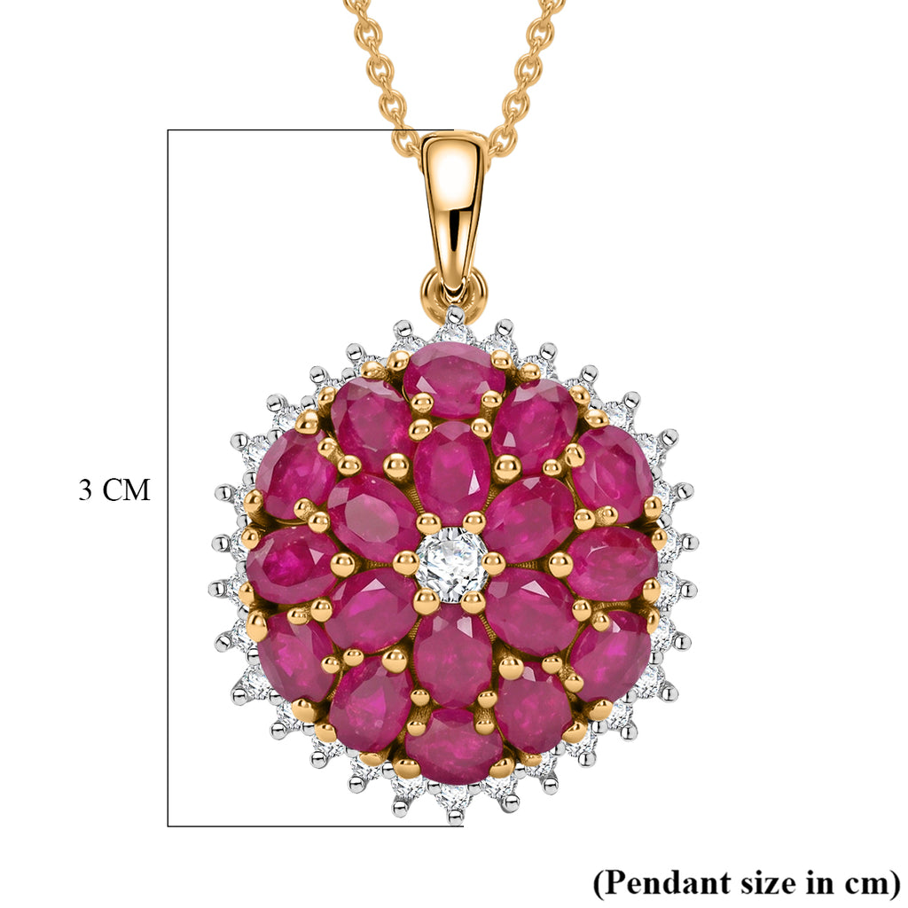 JARDIN COLLECTION - AAA African Ruby & Lab Grown Diamond (SI/G-H) Floral Pendant with Chain (Size 20) in 18K Vermeil Yellow Gold Plated Sterling Silver 5.70 Ct._4487787_5
