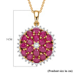 JARDIN COLLECTION - AAA African Ruby & Lab Grown Diamond (SI/G-H) Floral Pendant with Chain (Size 20) in 18K Vermeil Yellow Gold Plated Sterling Silver 5.70 Ct._4487787_5