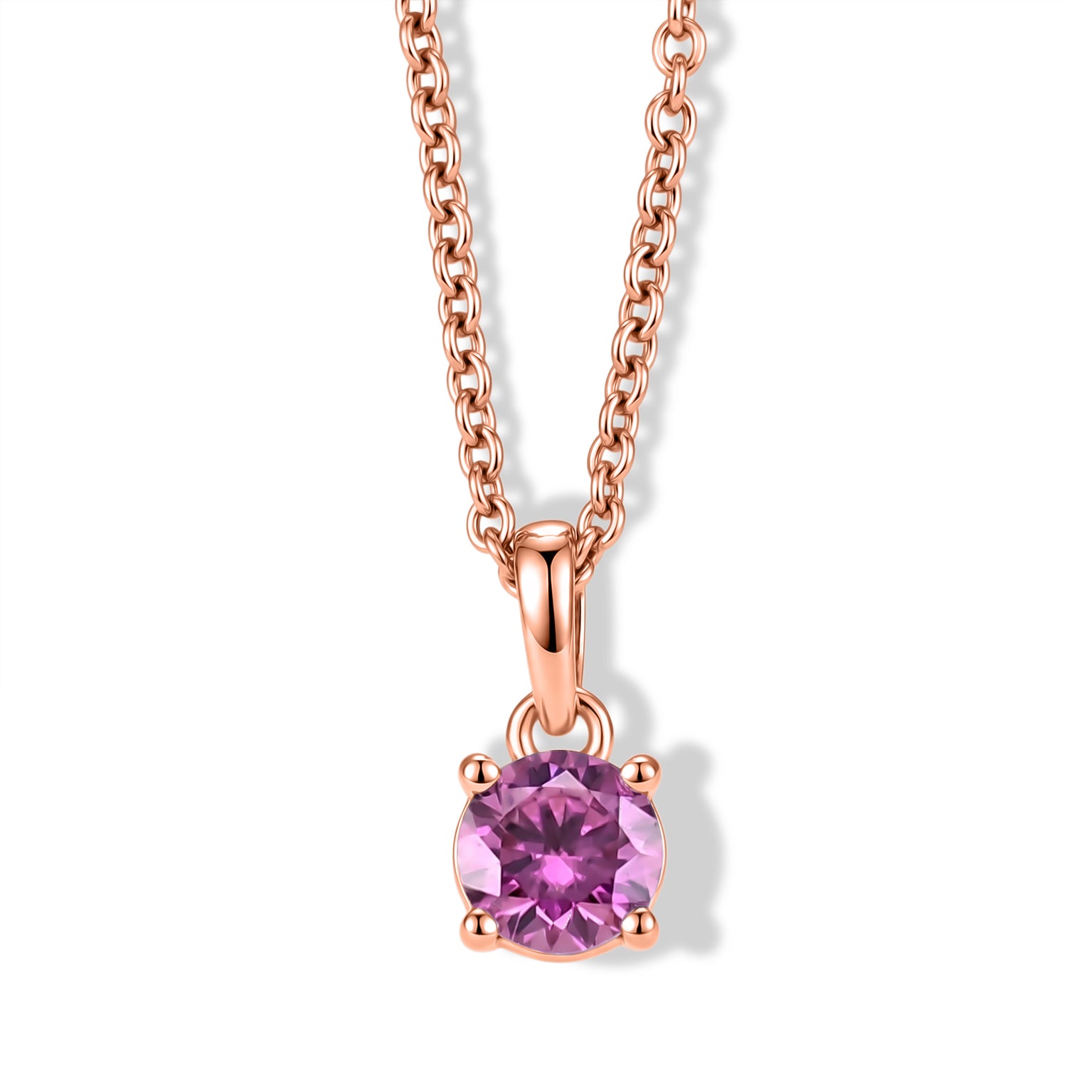 Pink Moissanite Solitaire Pendant in Rose Gold Plated Sterling Silver with Chain (Size 20) V32540249 0